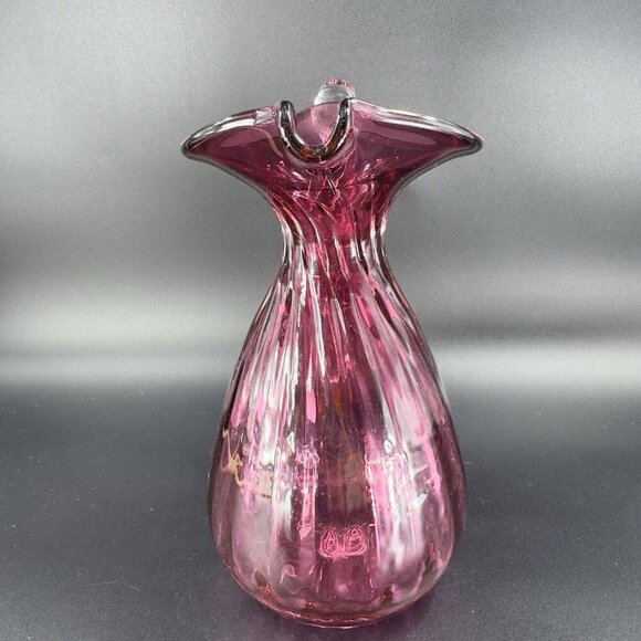 Vintage Rossi Glass Cranberry Pitcher Carafe Hand Blown Canadian Glass VTG - Picture 10 of 16
